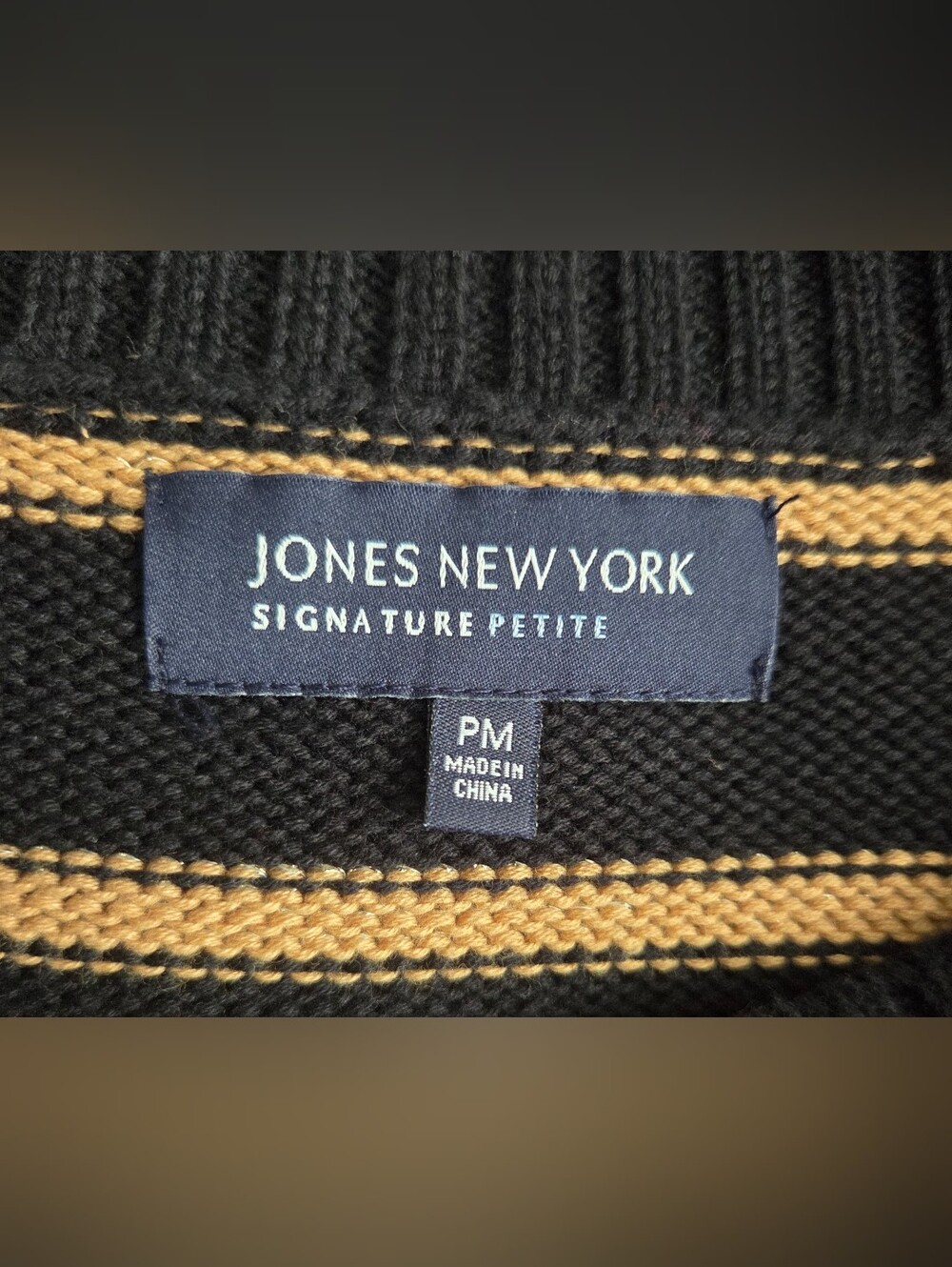 NWT Jones New York Black and Gold Striped Crewneck Sweater Size MP - Picture 12 of 14